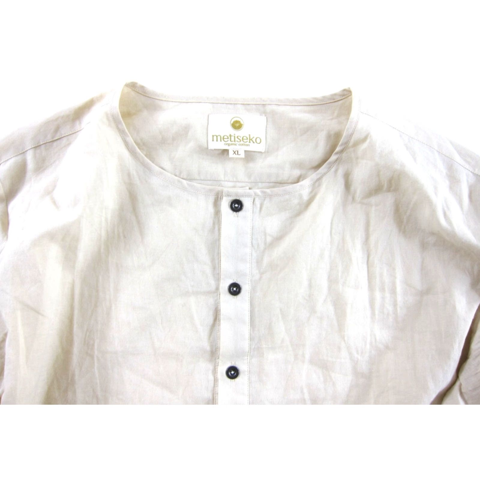 Vintage Metiseko Blouse Shirt Women XL Ivory 100% Cotton Tunic Roll Tab Sleeve Round Neck Button Vintage? No (adjusted) Size XL / US 12-14 / IT 48-50 - 4 Thumbnail