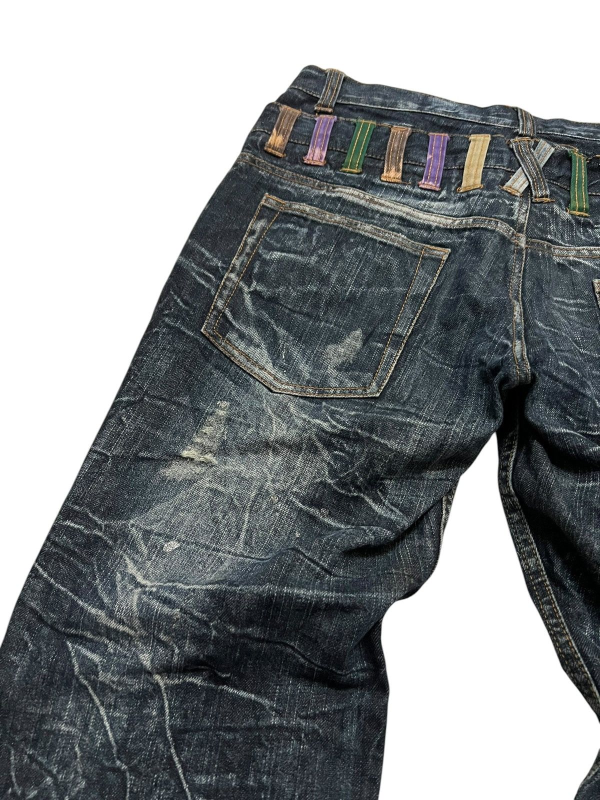 Japanese Brand 💥Double Waist💥Nylaus Clothing Distressed Clawmark Jean Size US 31 - 15 Thumbnail