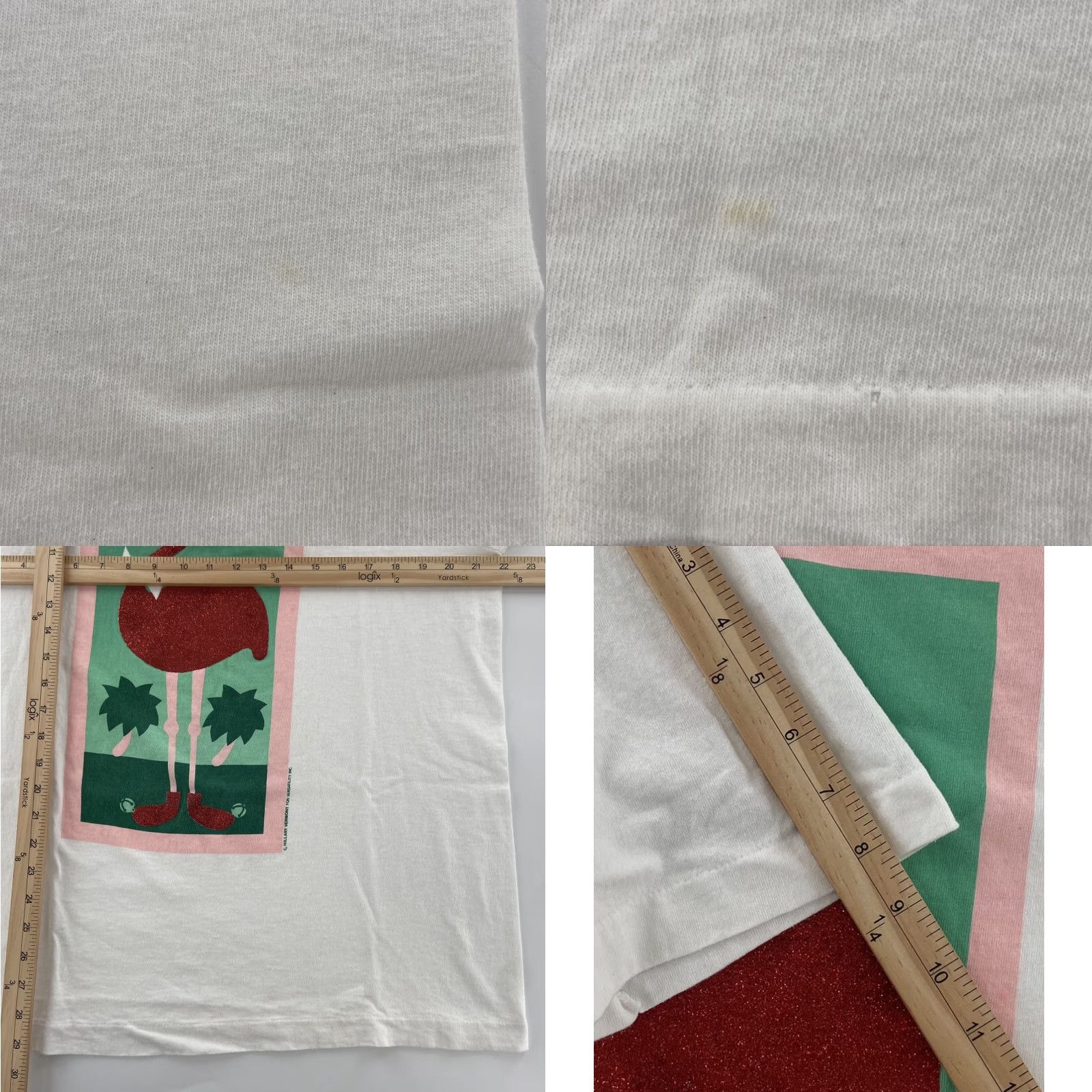 Fruit Of The Loom VINTAGE Flamingo Shirt Adult XL Christmas Glitter Graphic T-Shirt White 100% Cotton USA Mens 90s Christmas Flamingo Glitter Logo Size US XL / EU 56 / 4 - 8 Thumbnail