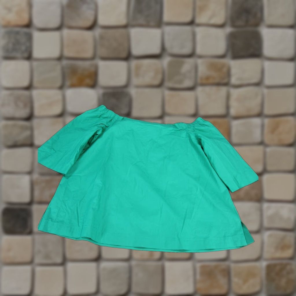 Ann Taylor VINTAGE Ann Taylor Blouse Shirt Womens Large Petites Off The Shoulder Green Cotton Casual 2010s Womens Size L / US 10 / IT 46 - 1 Thumbnail