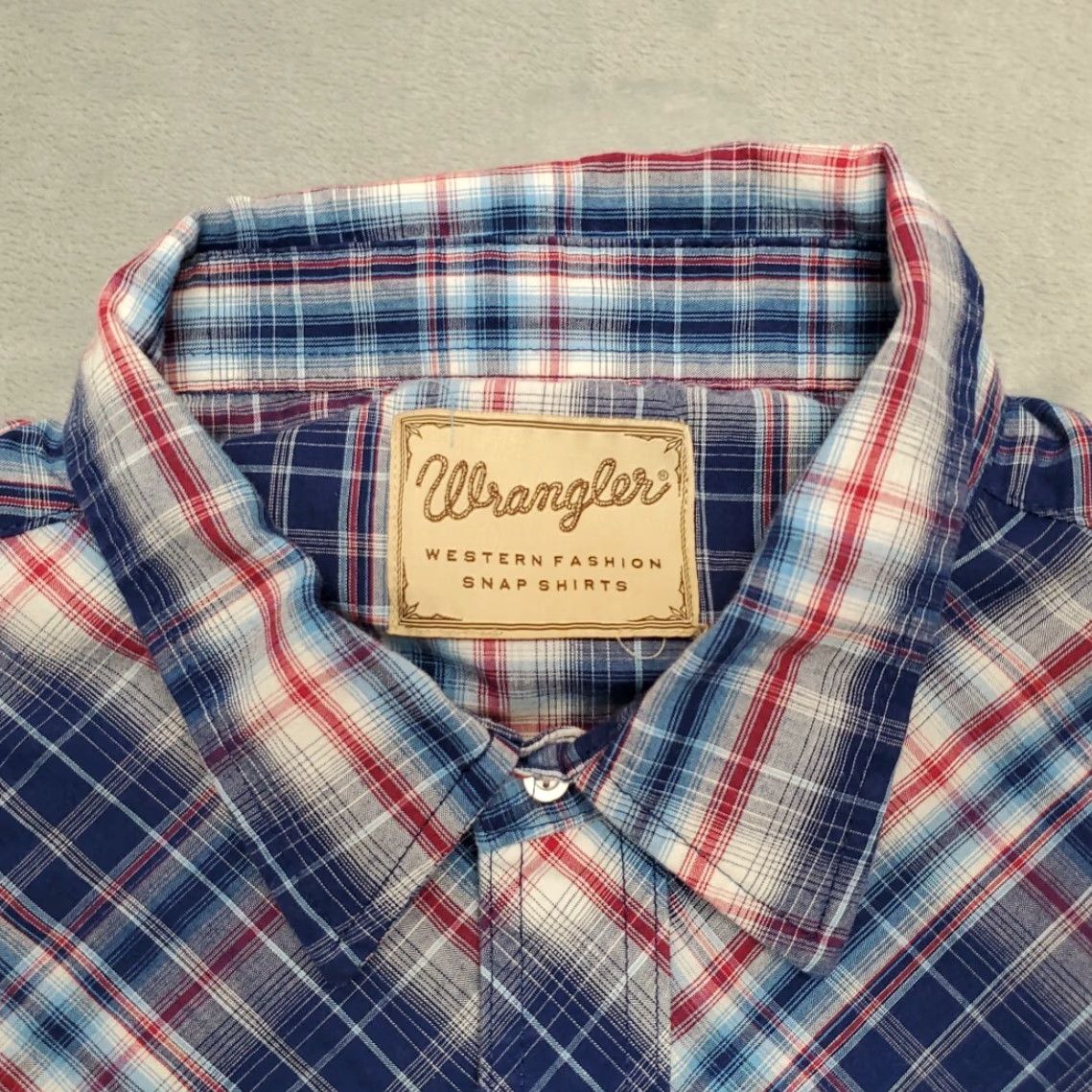 Wrangler Wrangler Shirt Men XXXL Blue Plaid Western Pearl Snap Cowboy Casual Short Sleeve Size US XXL / EU 58 / 5 - 4 Thumbnail