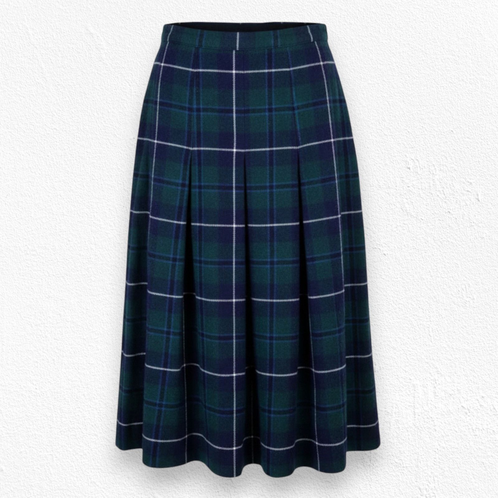 Vintage 90s Green Navy Tartan Plaid Wool Midi Skirt Size 8 Size 30" / US 8 / IT 44 - 1 Thumbnail