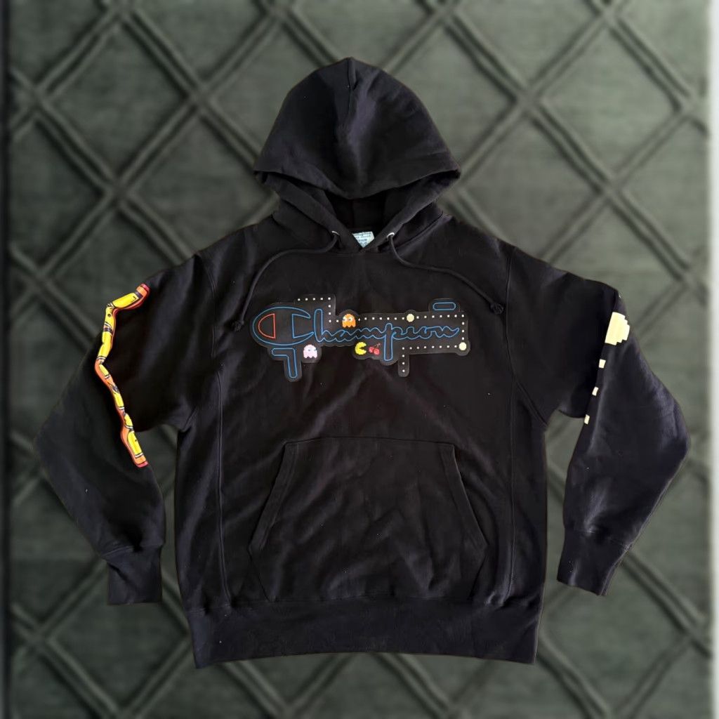 Champion Pac Man Sweatshirt Men’s M Hoodie Heavyweight Black EUC Pullover