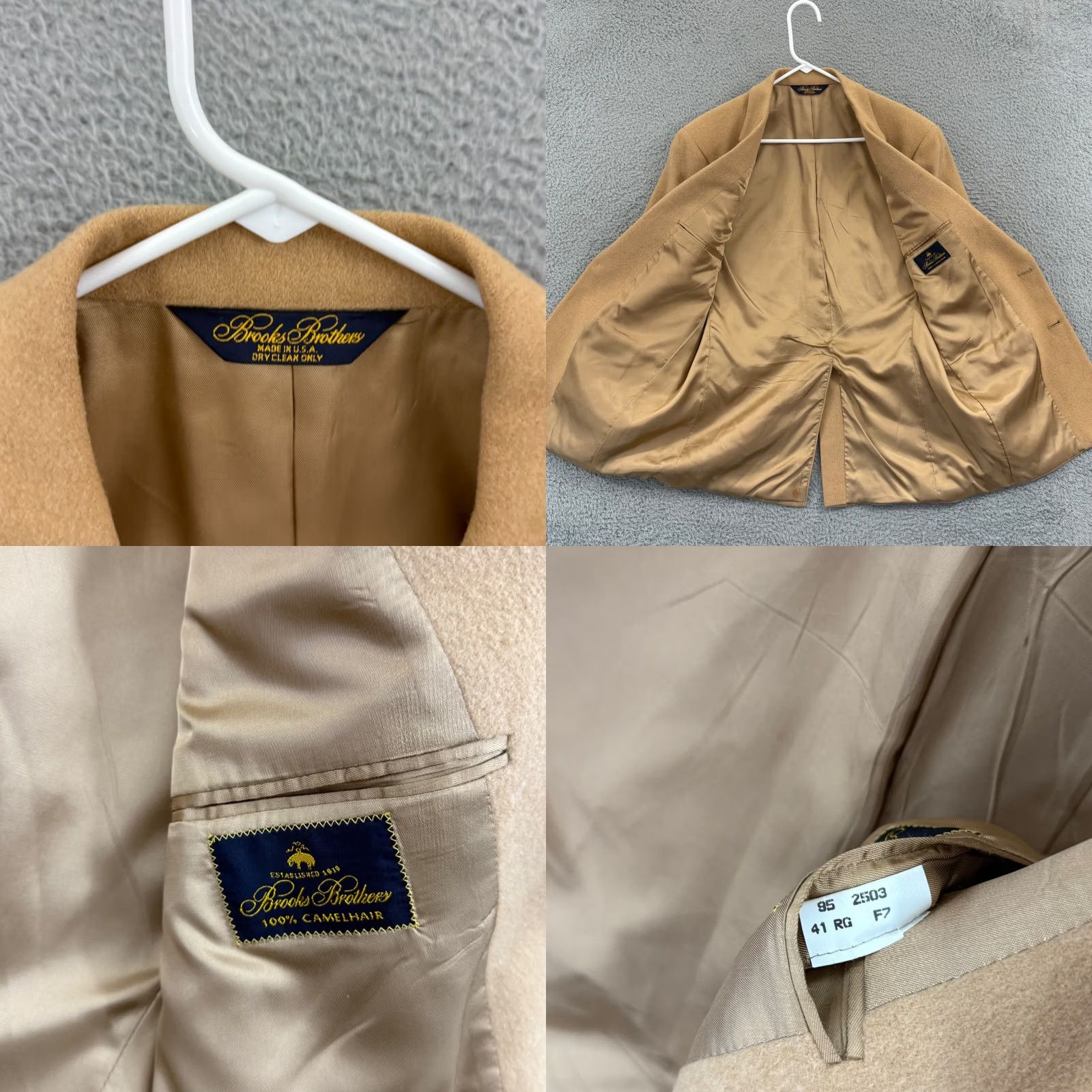 Brooks Brothers Brooks Brothers Blazer Mens 41 Reg Beige Camel Hair Coat Career Jacket 90s City Classic Designer Notch Single-Breasted Two-Button Regular Mens Size 42R - 8 Thumbnail