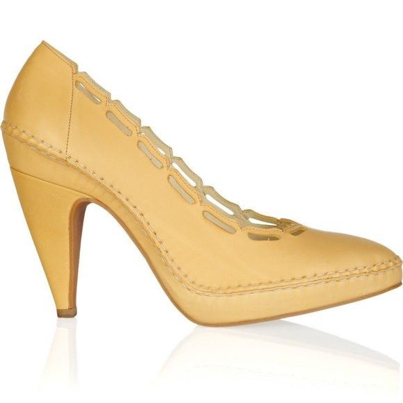 Marni MARNI Cutout Leather Pumps Nude Pointed Toe Platform Heels S Size US 5 / IT 35 - 1 Thumbnail