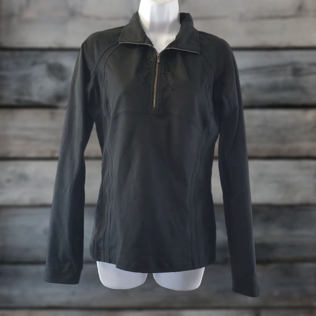 Spyder Spyder 1/4 Zip Pullover Shirt Women's Size 10 Black Rhinestones Long Sleeve Activewear Size L / US 10 / IT 46 - 1 Thumbnail