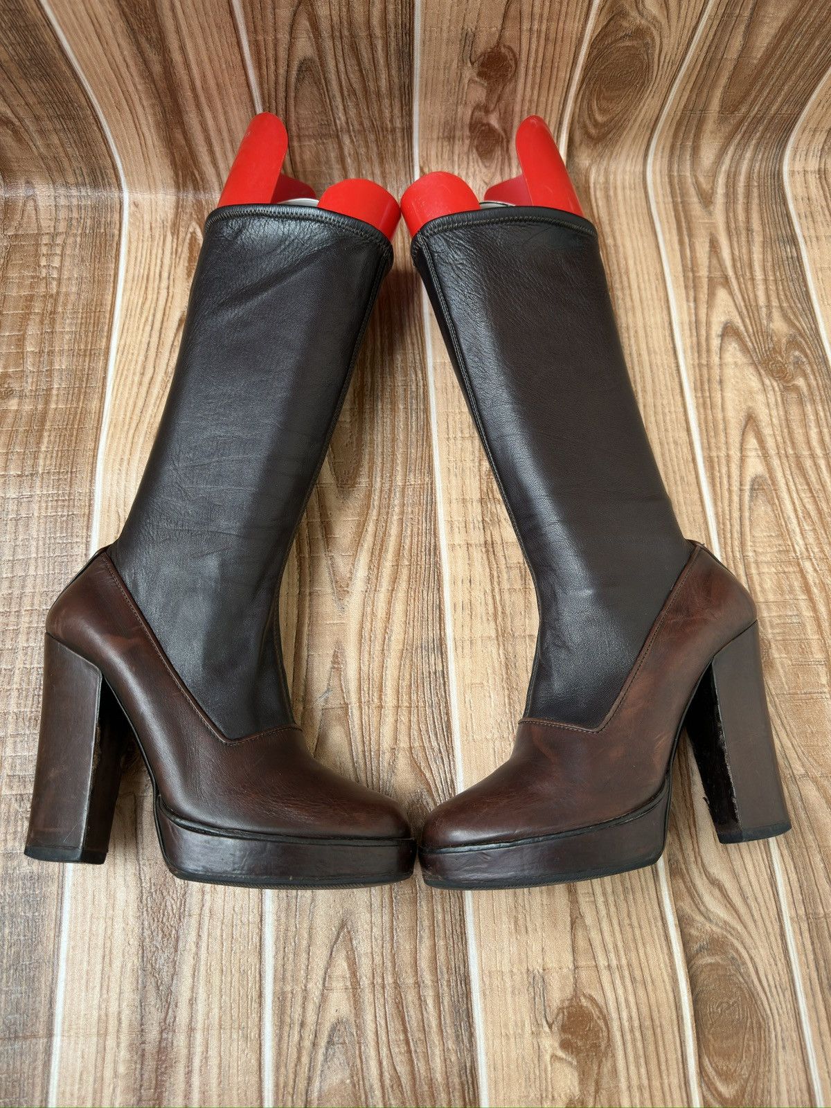 Prada × Vintage FW Fall 2006 Runway Brown Leather Sock Boots Size US 6 / IT 36 - 9 Thumbnail
