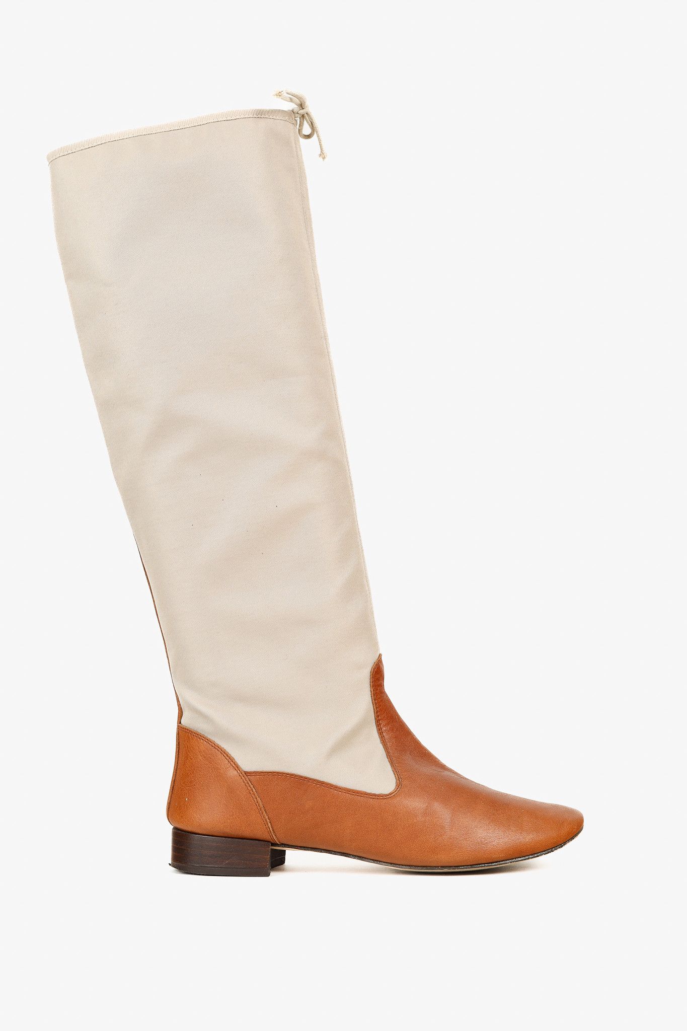 Repetto Repetto Beige & Cognac Canvas Leather Tall Boots Size US 7 / IT 37 - 1 Thumbnail