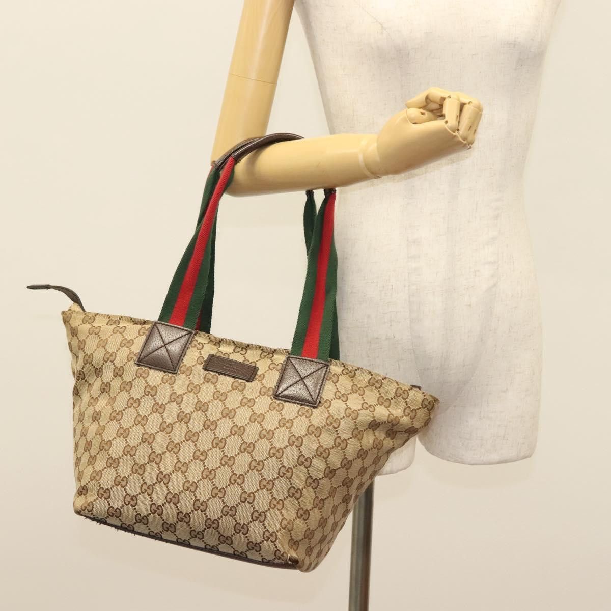 Gucci GUCCI GG Canvas Web Sherry Line Tote Bag Beige Green Red Size ONE SIZE - 22 Thumbnail