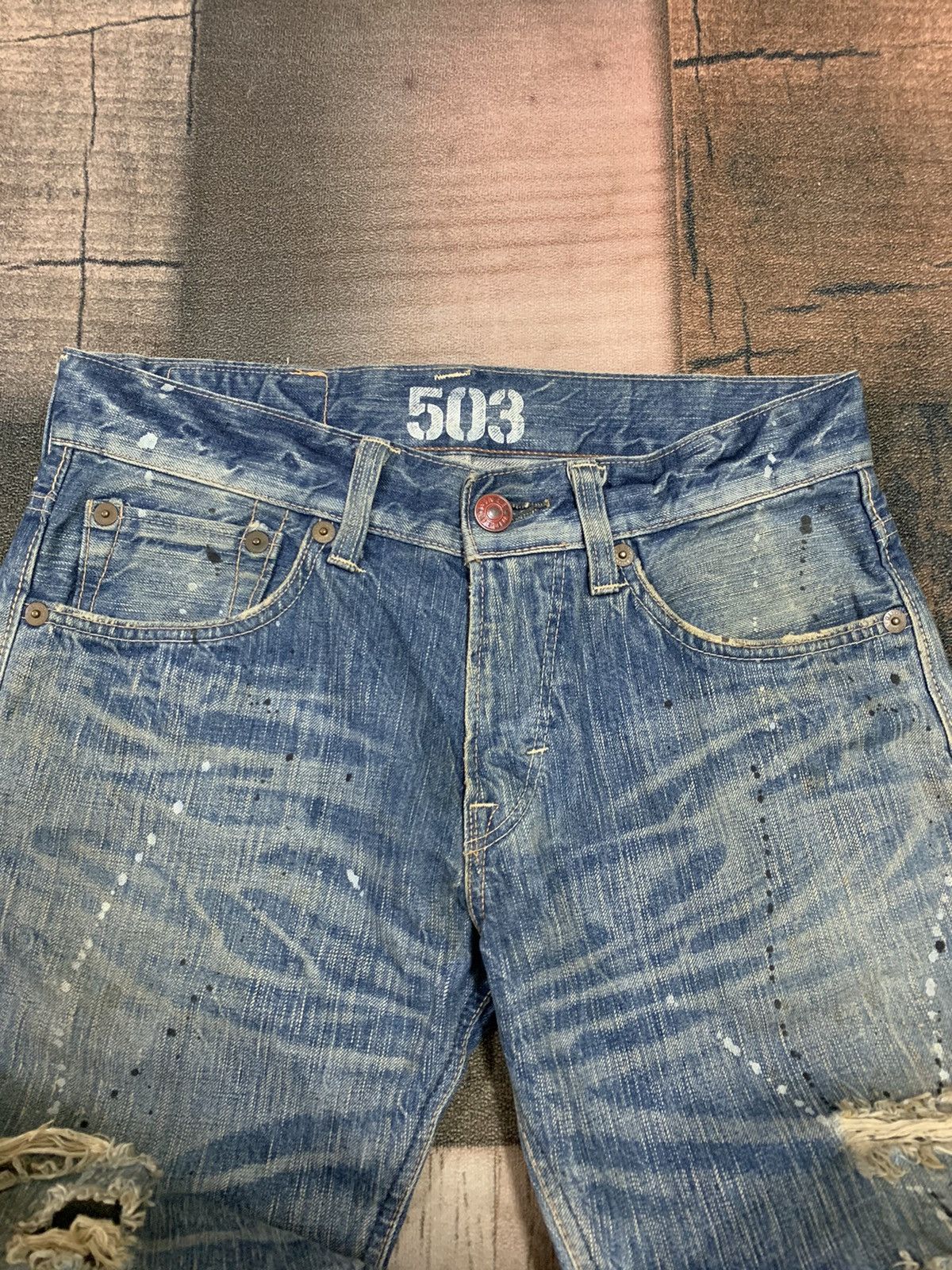 If Six Was Nine × Japanese Brand × Le Grande Bleu (L.G.B.) CRAZY DOPE DISTRESSED SPLATTER 503 EDWIN BLUE TRIP VINTAGE Size US 33 - 3 Thumbnail