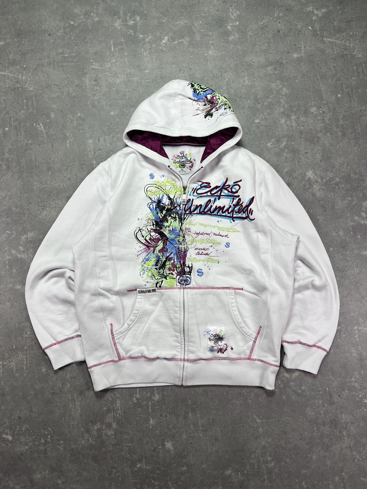 Ecko Unltd. 00s Ecko Unlimited Painted Logo Baggy Zip Hoodie XL White Size US XXL / EU 58 / 5 - 1 Thumbnail