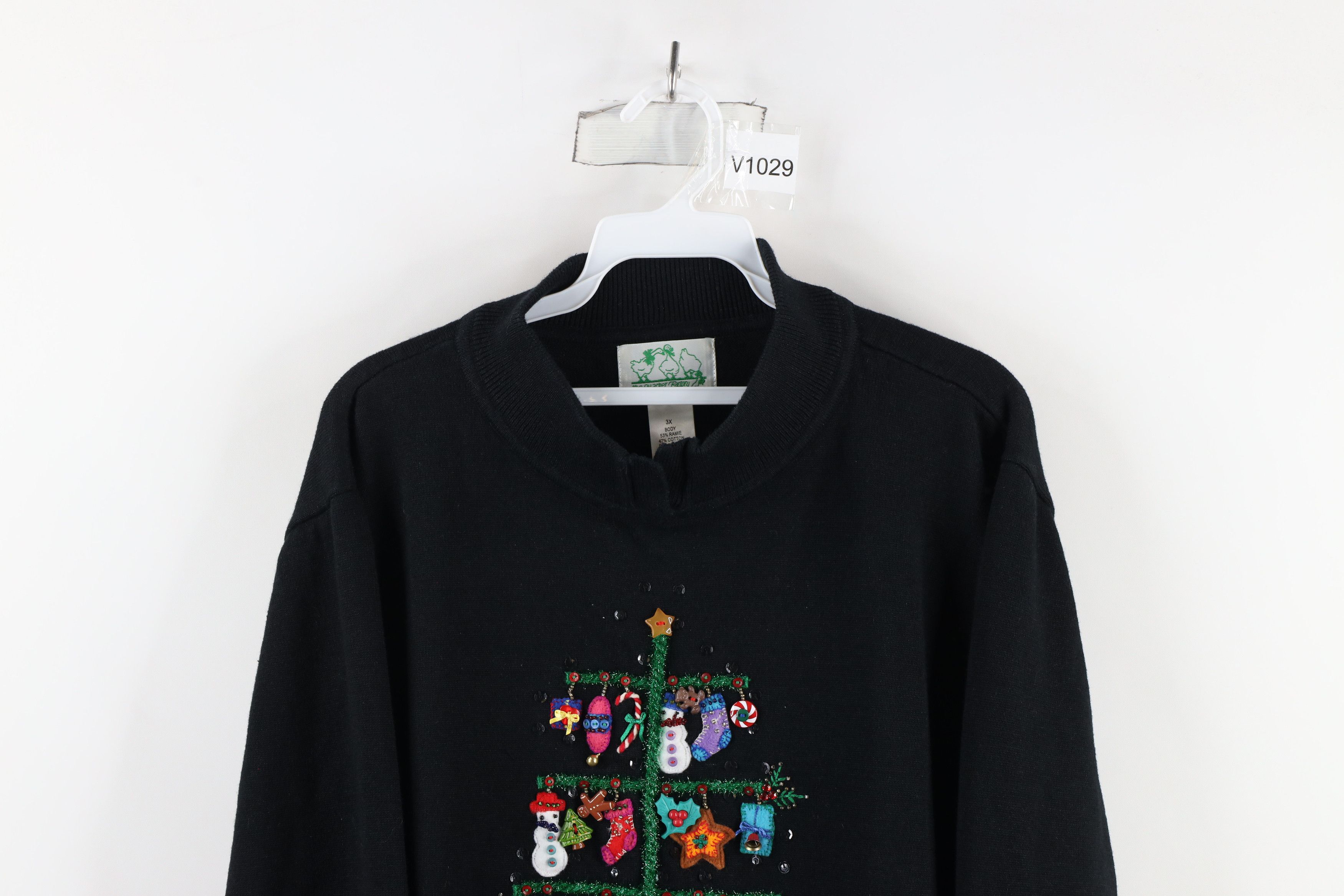 Vintage Vintage 90s Streetwear Tree Ornament Knit Sweater Black Size 3XL / US 20-22 - 2 Thumbnail