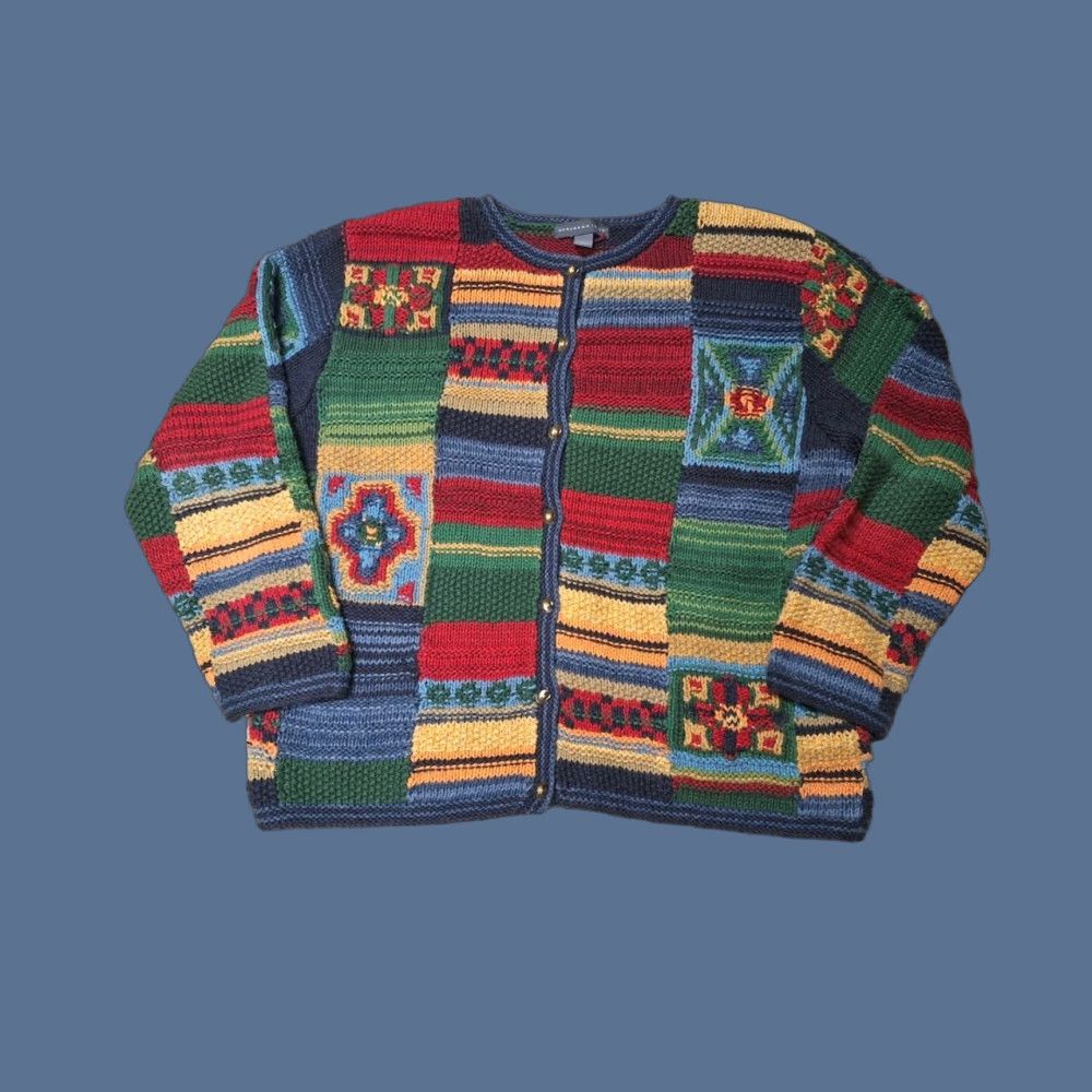 Etro VINTAGE Northern Isles Cardigan Sweater Knit Art 00s Womens L Red Long Sleeve Cardigan Womens L Art Size L / US 10 / IT 46 - 1 Thumbnail