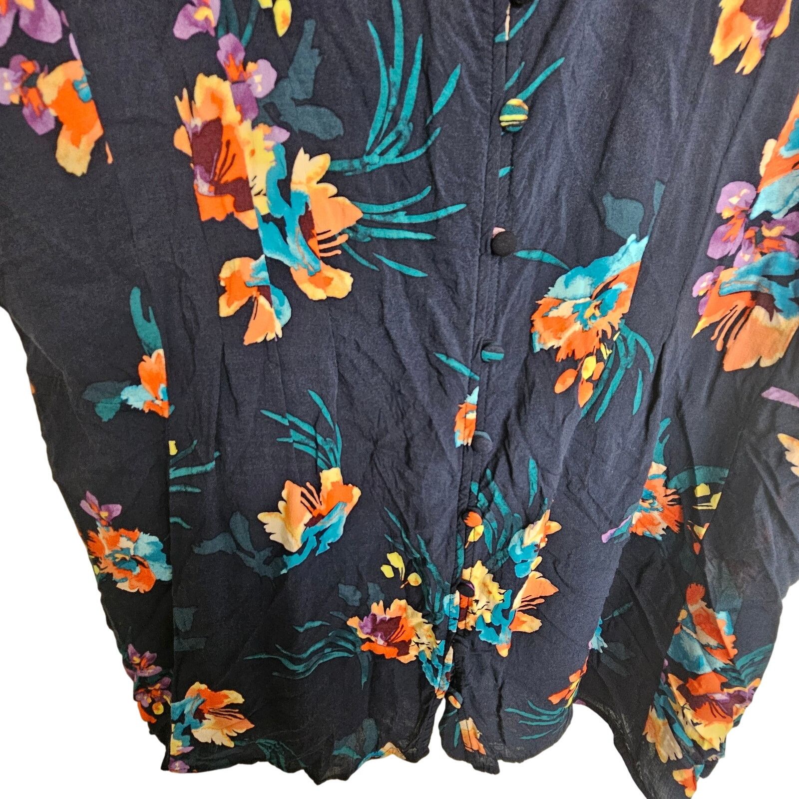 Corridor Torrid Blouse Blue Floral Print Short Sleeve Top Button 1X Size XL / US 12-14 / IT 48-50 - 3 Thumbnail