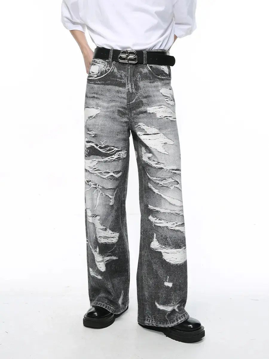 Japanese Brand Retro loose washed ripped jeans Size US 32 / EU 48 - 6 Thumbnail