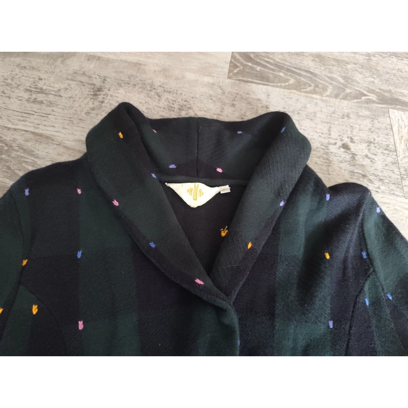 Anthropologie HWR Green Plaid Cardigan Sweater Women’s Adult Medium Long Sleeve Blazer Collar Peplum Preppy Size M / US 6-8 / IT 42-44 - 6 Thumbnail
