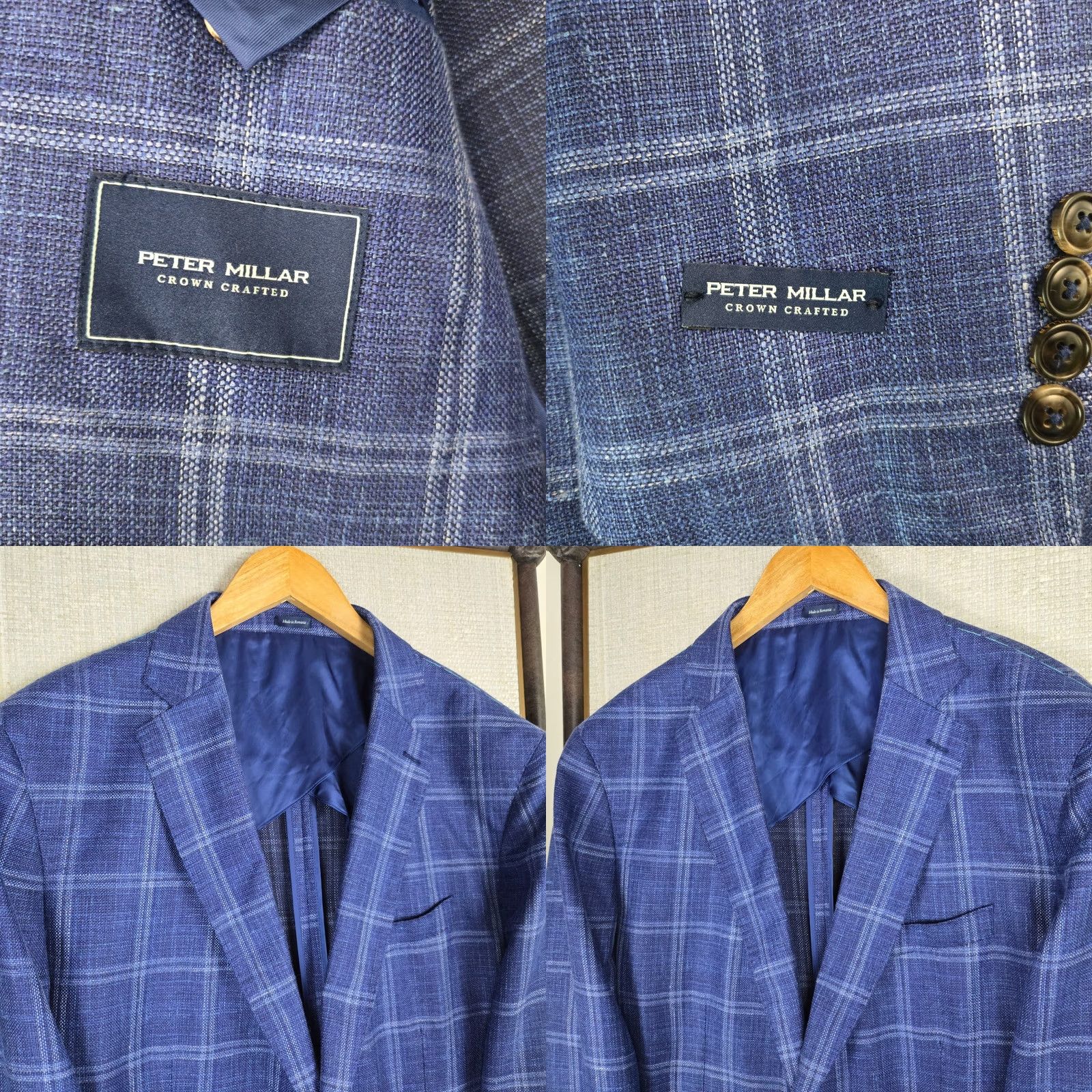 Peter Millar Peter Millar Jacket Blue Windowpane 48 Long Wool/Silk/Linen Unstructured Notch Lapel Size US M / EU 48-50 / 2 - 9 Thumbnail