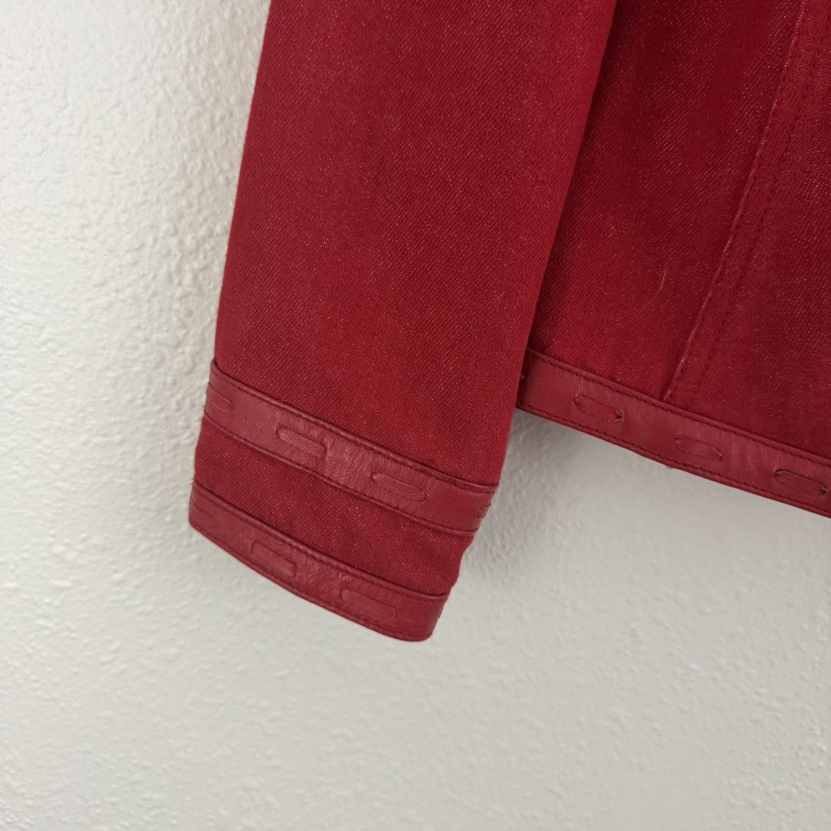 Vintage REVUE Vintage 90s Red Cotton Leather Trim Biker Moto Jacket Size S / US 4 / IT 40 - 6 Thumbnail