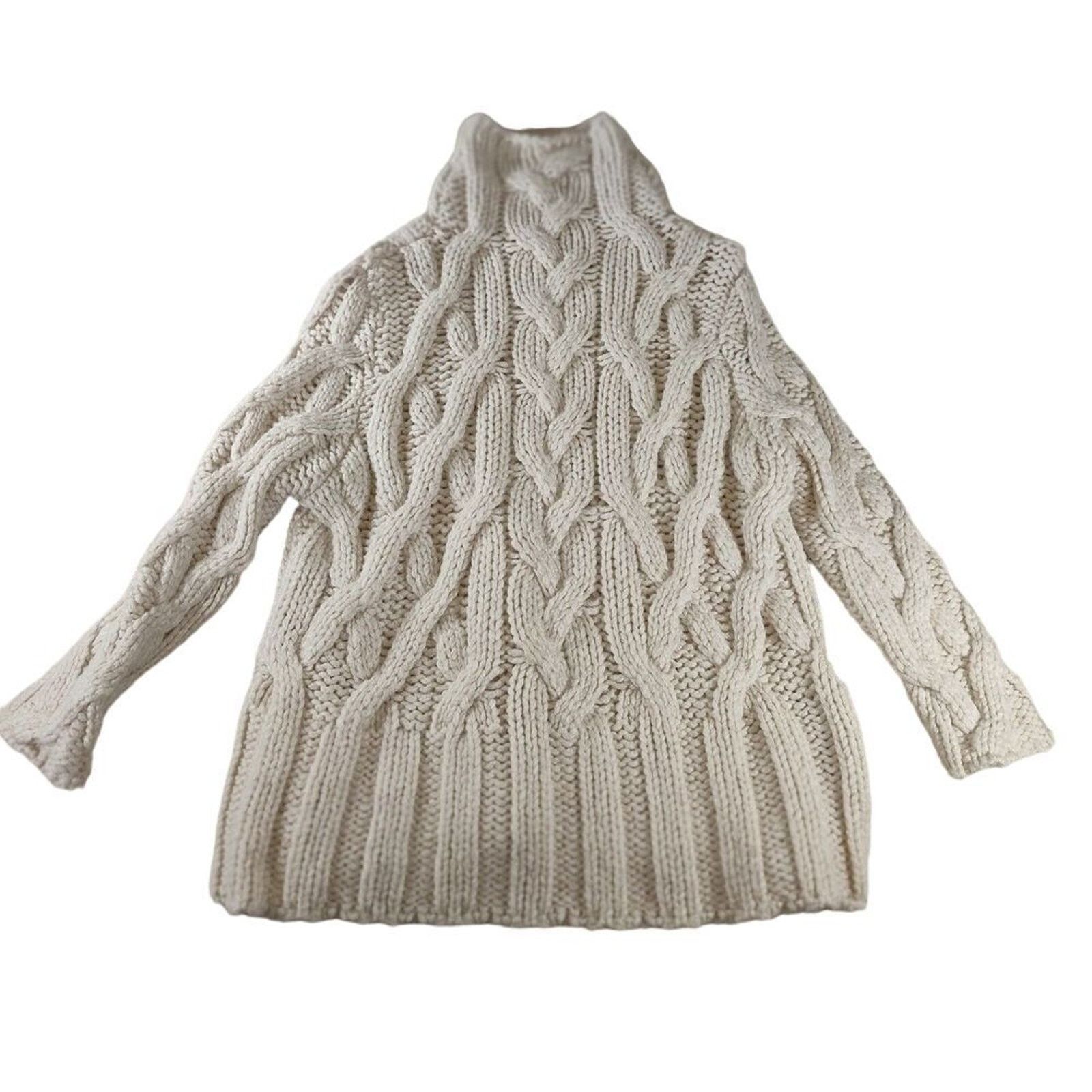 Zara Super Chunky Cable Knit Sweater Ivory Medium mock Neck