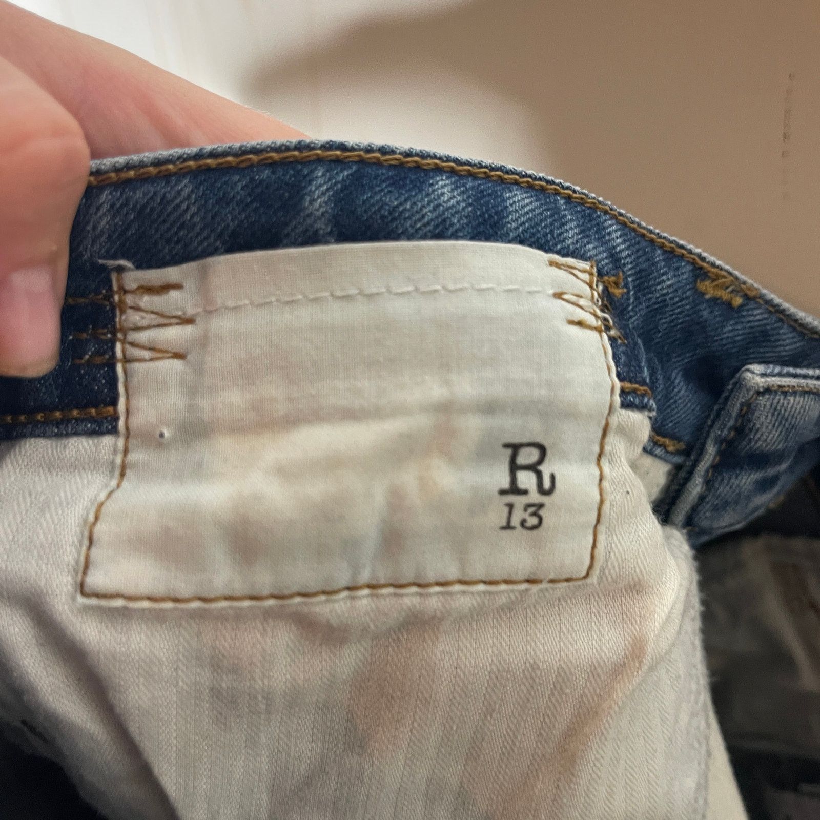 R13 R13 Blue Distressed Kick Flare Cro Jeans Sz 27 Size 27" / US 4 / IT 40 - 6 Thumbnail