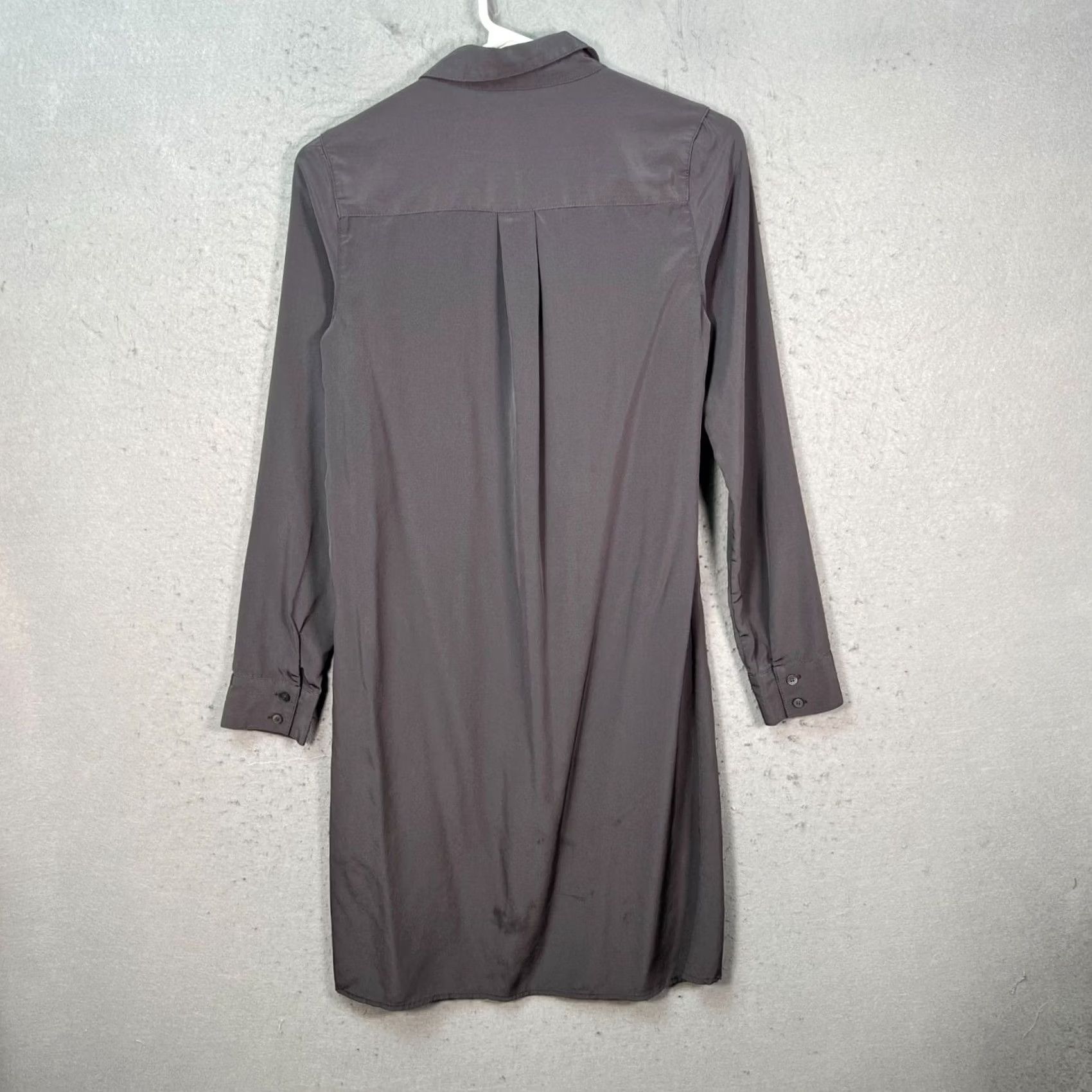 Vintage Cuyana Shirt Dress Gray 100% Silk Small Womens Midi Long Sleeve Collared Button Made In USA Boys/Adults? Size S / US 4 / IT 40 - 2 Thumbnail