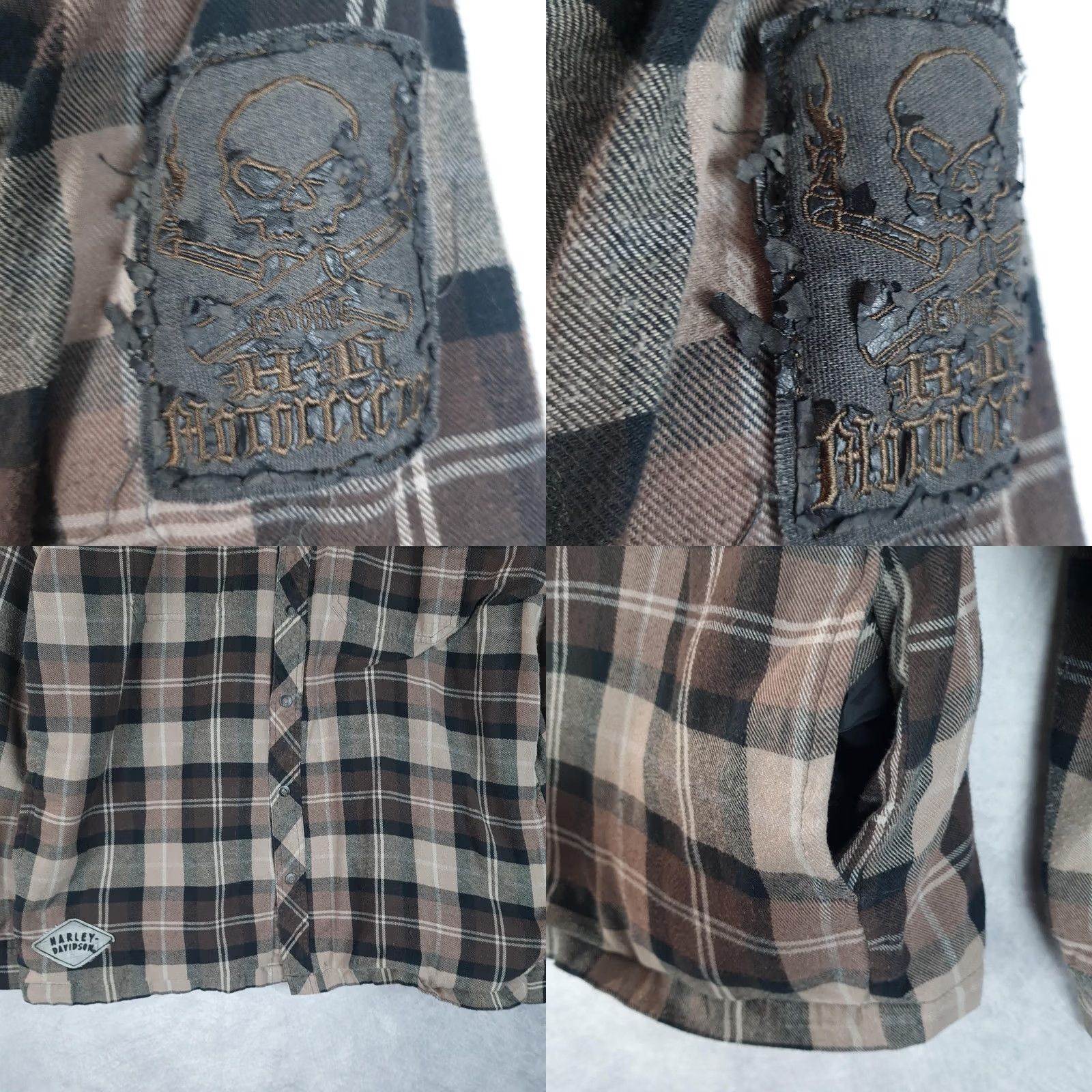 Harley Davidson Harley-Davidson Shirt Jacket Mens Large Brown Plaid Flannel Skull Lined Patch Jacket Size US L / EU 52-54 / 3 - 8 Thumbnail