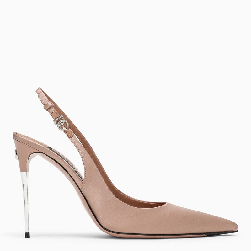 image of Dolce Gabbana Dolce&gabbana Beige Satin Slingback With Logo Shoes, Women's (Size 10)