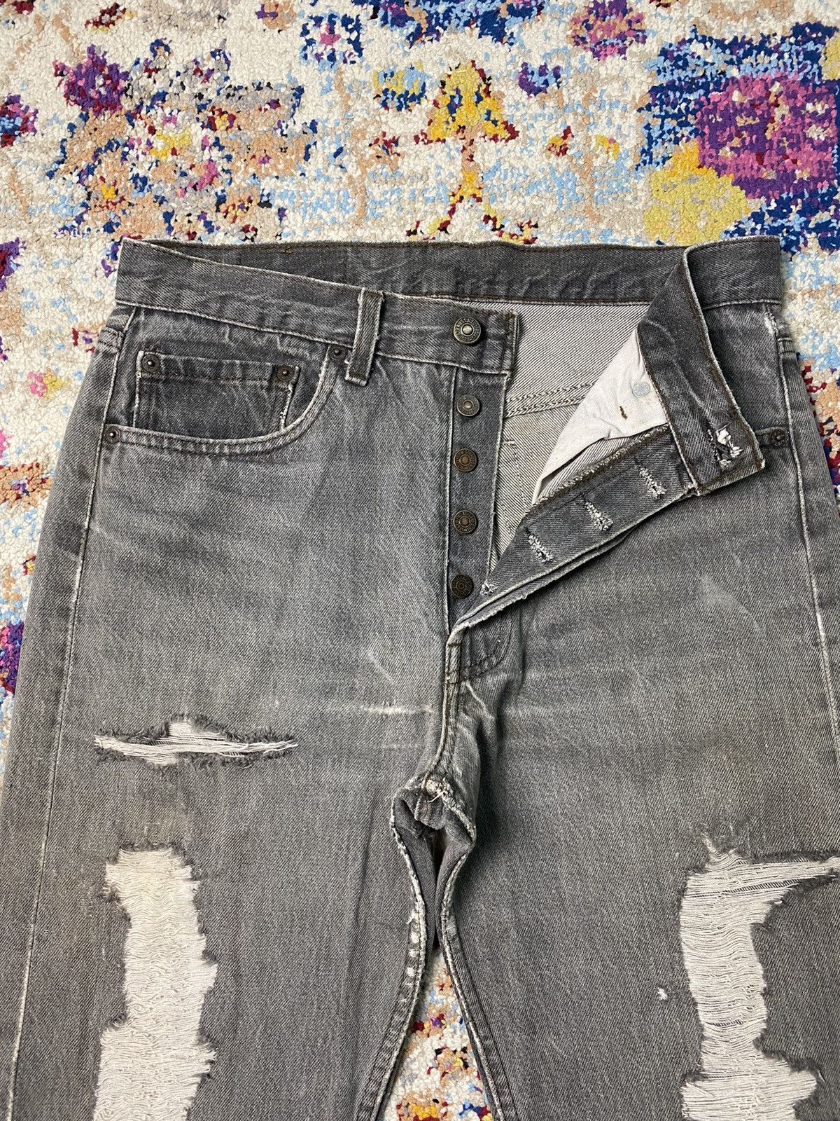 Levi's × Vintage 1989 Red Bat Wing 501 Levis Strauss Slim Straight Grey Jeans Size US 30 / EU 46 - 3 Thumbnail
