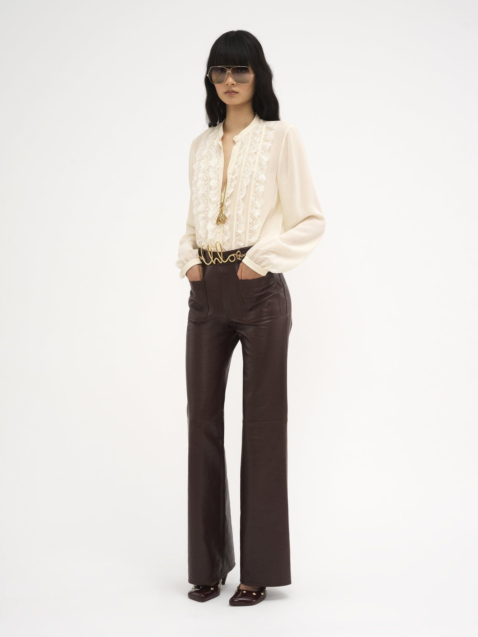 Chloe o1loc1c11025 Collarless Ruffled Blouse in Pristine White Size L / US 10 / IT 46 - 2 Thumbnail