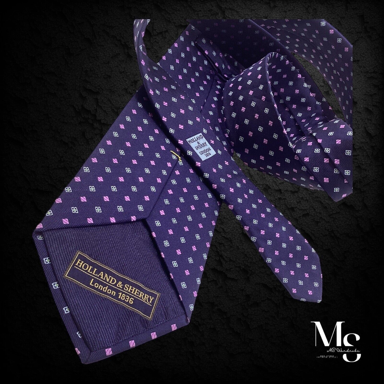 Holland & Sherry HOLLAND & SHERRY Blue Geometric Silk Tie Hand Made In USA W: Size ONE SIZE - 5 Thumbnail