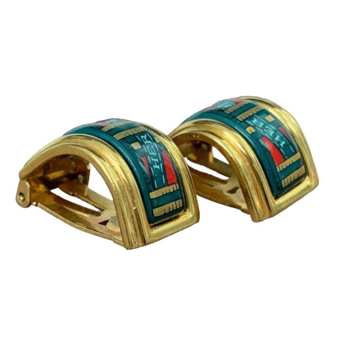 Hermes Vintage Hermes cloisonne golden earrings with green and red. Size ONE SIZE - 3 Thumbnail