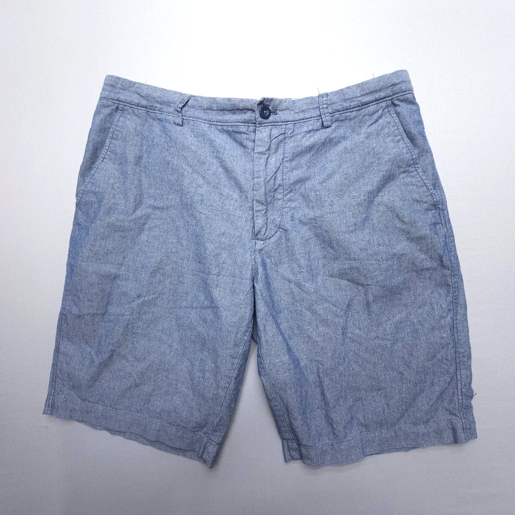 J.Crew J.CREW Chino Shorts Mens 35 x 10" Blue 100% Cotton Chambray Flat Preppy Lightweight Casual Travel Shorts Mens Blue Size US 35 - 2 Thumbnail