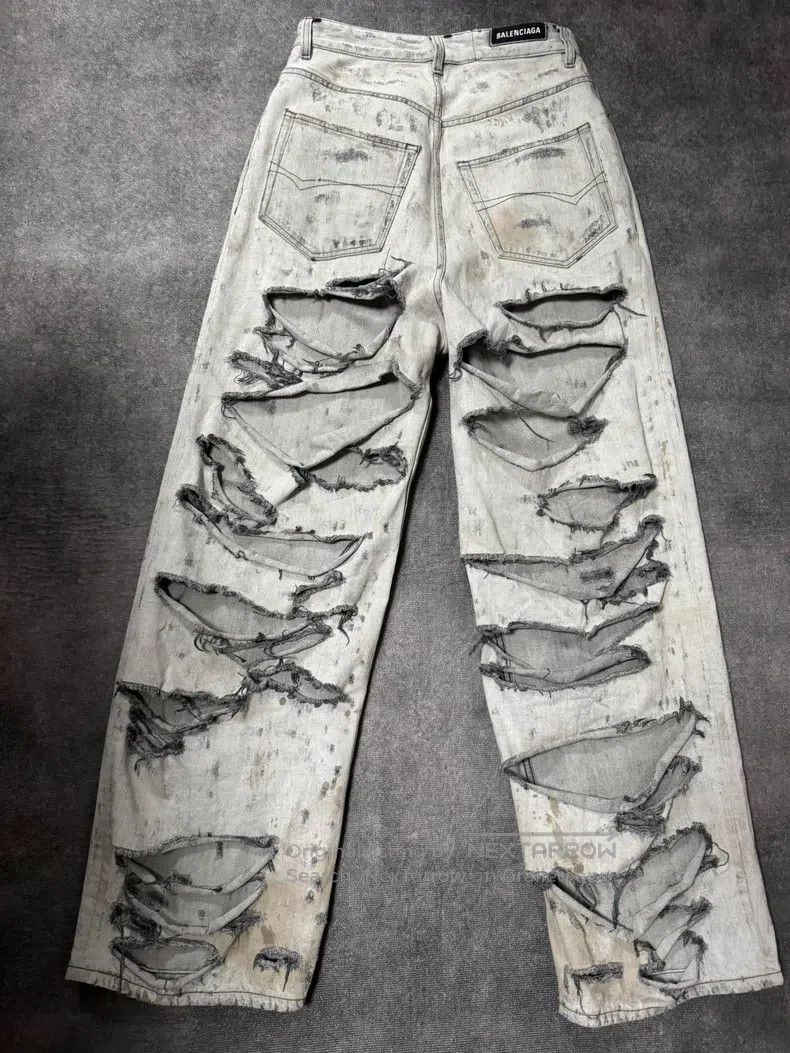 Balenciaga Balenciaga size XS Ripped Super Big Destroyed Denim Pants Size US 27 - 2 Thumbnail