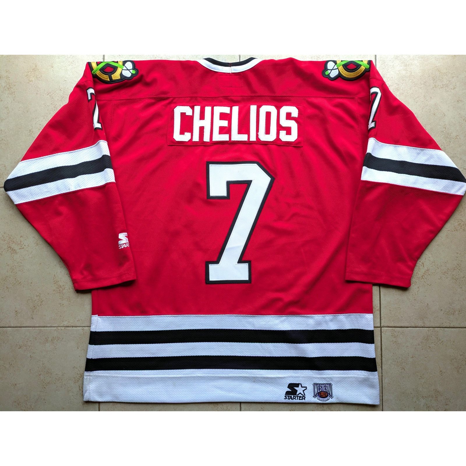 NHL × Starter CHELIOS Chicago Blackhawks 90s jersey XL red hockey vintage Size US XL / EU 56 / 4 - 1 Thumbnail