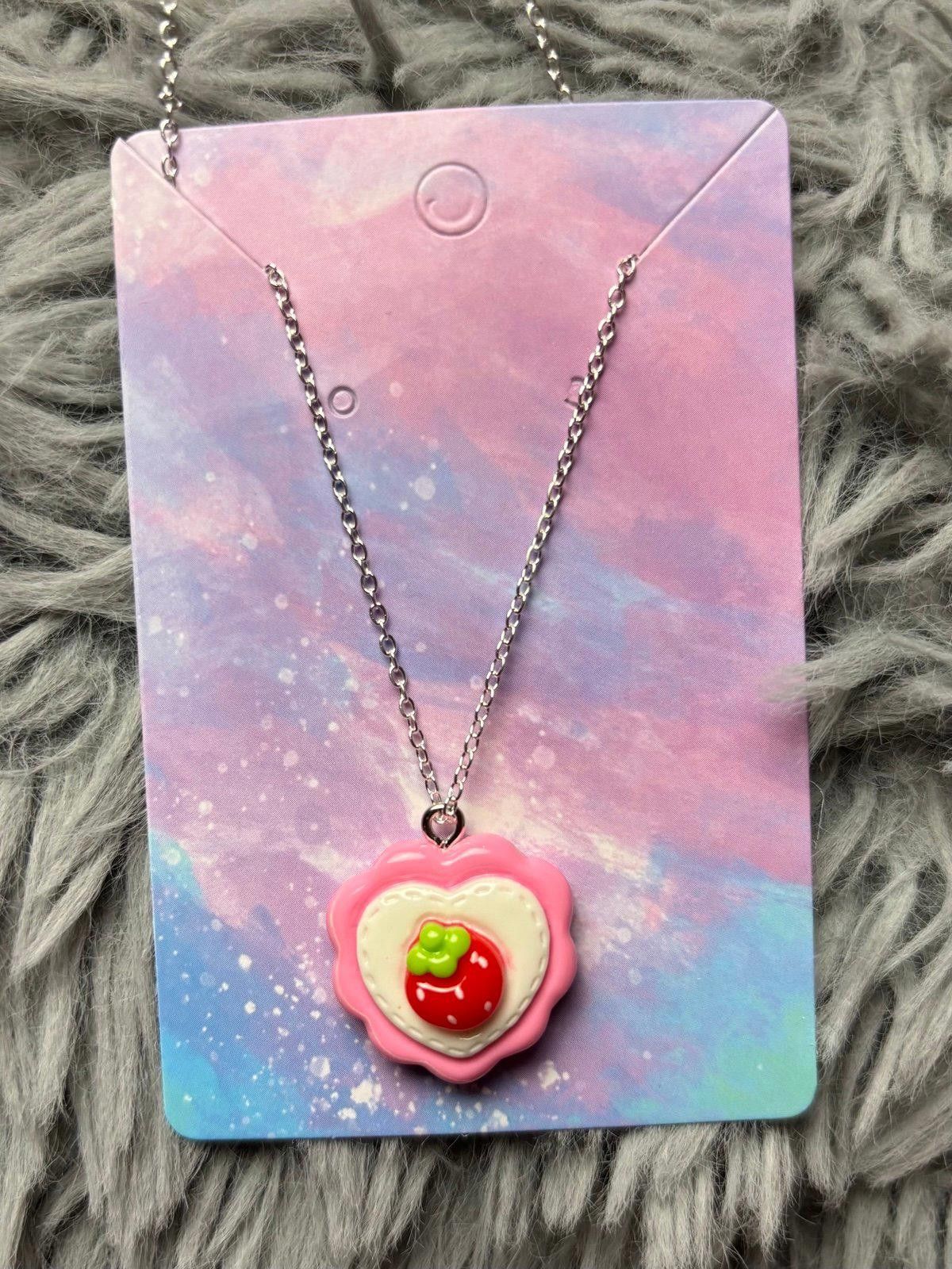 Handmade Handmade necklace strawberries pink white hearts valentines Size ONE SIZE - 1 Preview