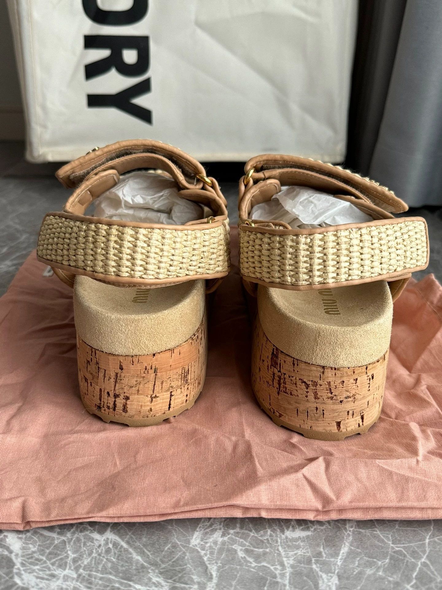 Miu Miu MIU MIU Women's Beige Woven Velcro Beach Sandals 38 Size US 7.5 / IT 37.5 - 4 Thumbnail