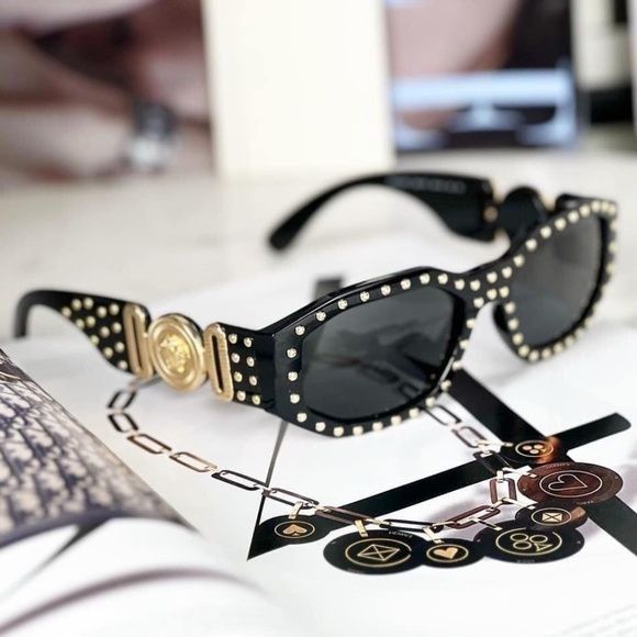 image of NWT Versace Ve4361 - 539787 Studded Black Sunglasses, Women's