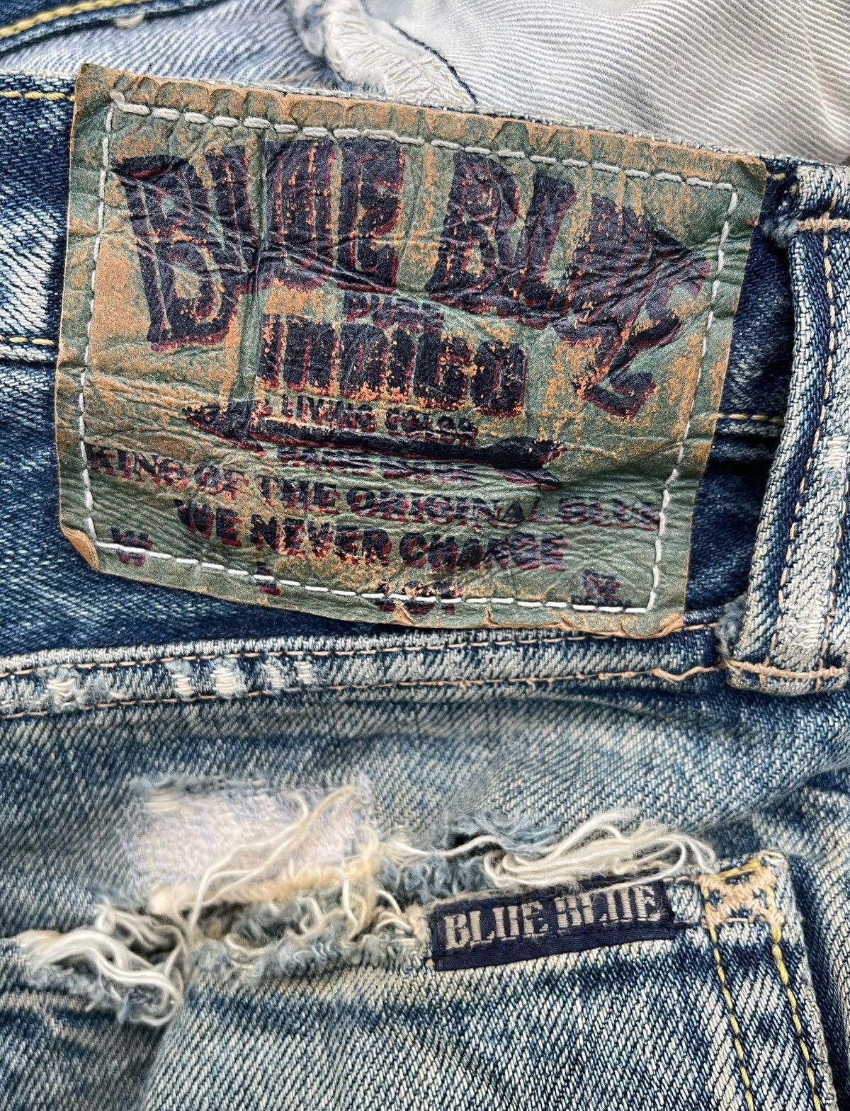 Blue Blue Japan 🔥Vtg 70's Blue Blue Japan Pure Indigo Distressed Denim Pants Size US 32 / EU 48 - 15 Thumbnail