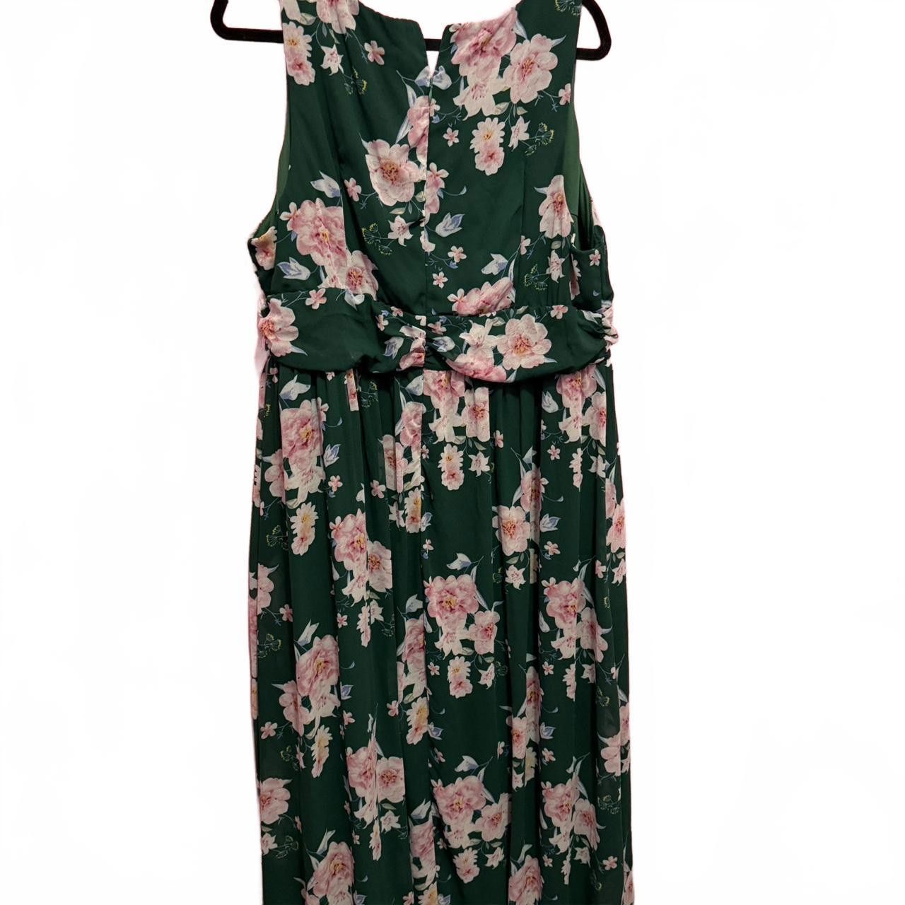 Designer Elegant Floral Maxi Dress – Green with Pink Flowers Size M / US 6-8 / IT 42-44 - 3 Thumbnail