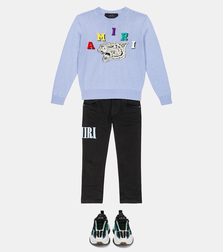 Amiri o1w1db11224 KIDS Tiger Varsity Sweater in Light Blue Size US XXS / EU 40 - 5 Thumbnail