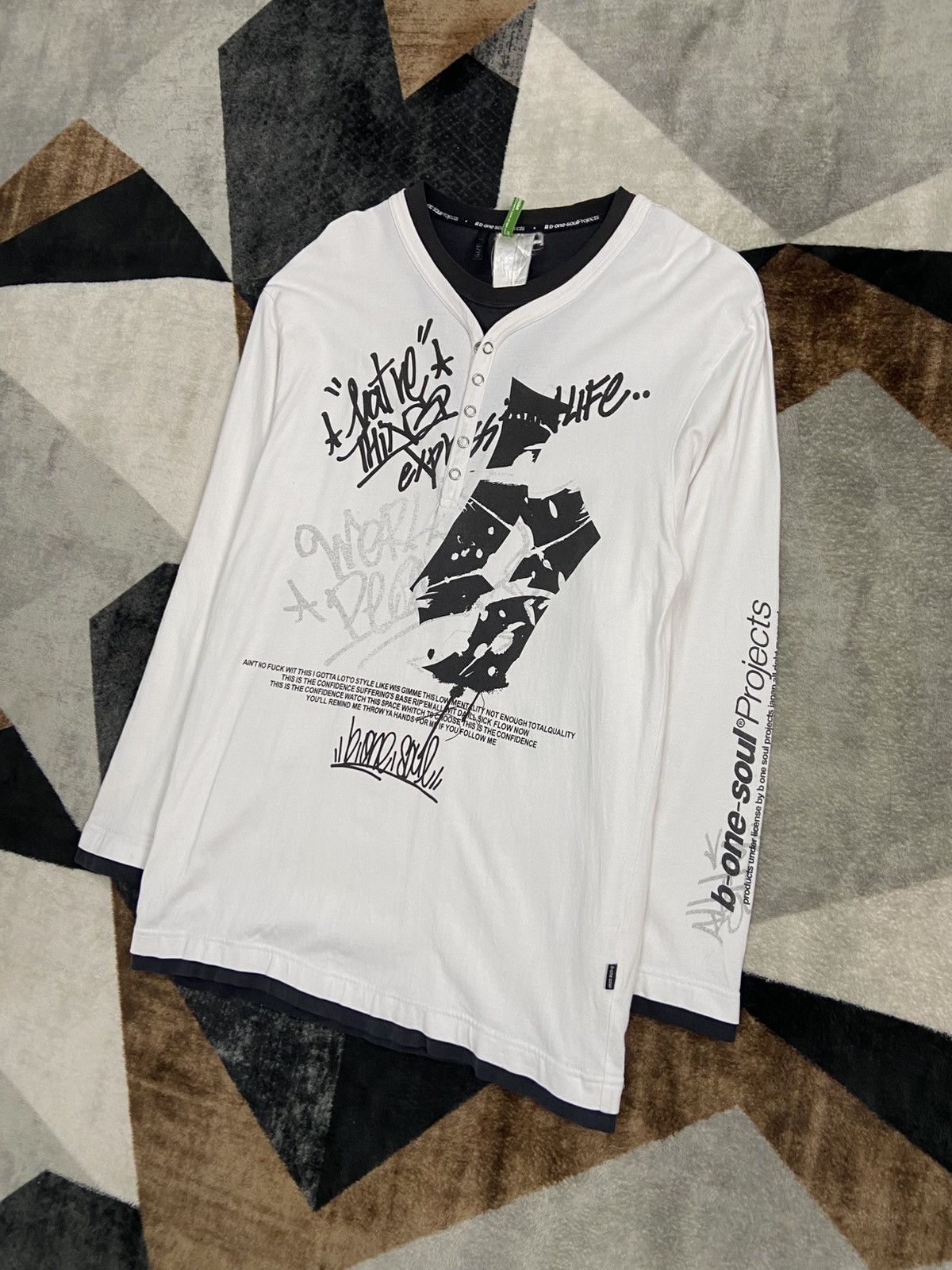 Japanese Brand Vintage B One Soul Grafitti Double Layer Punk Longsleeve Size US M / EU 48-50 / 2 - 2 Thumbnail