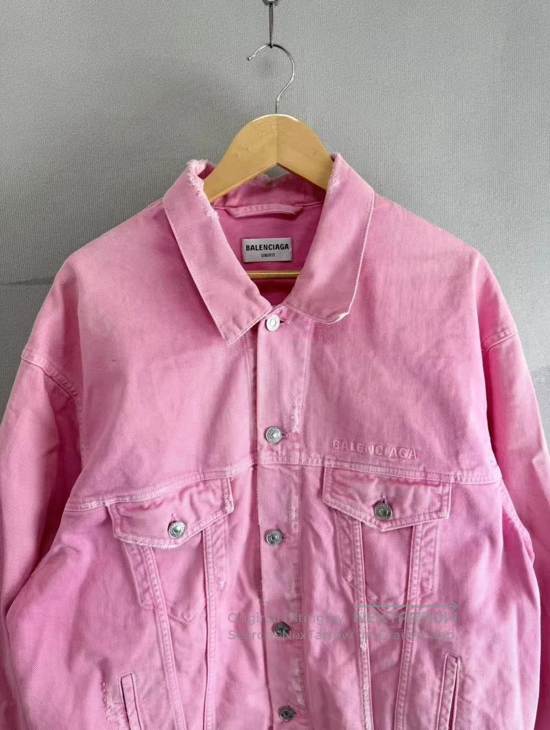 Balenciaga Balenciaga Pink Distressed Denim Jacket. Size US S / EU 44-46 / 1 - 2 Thumbnail