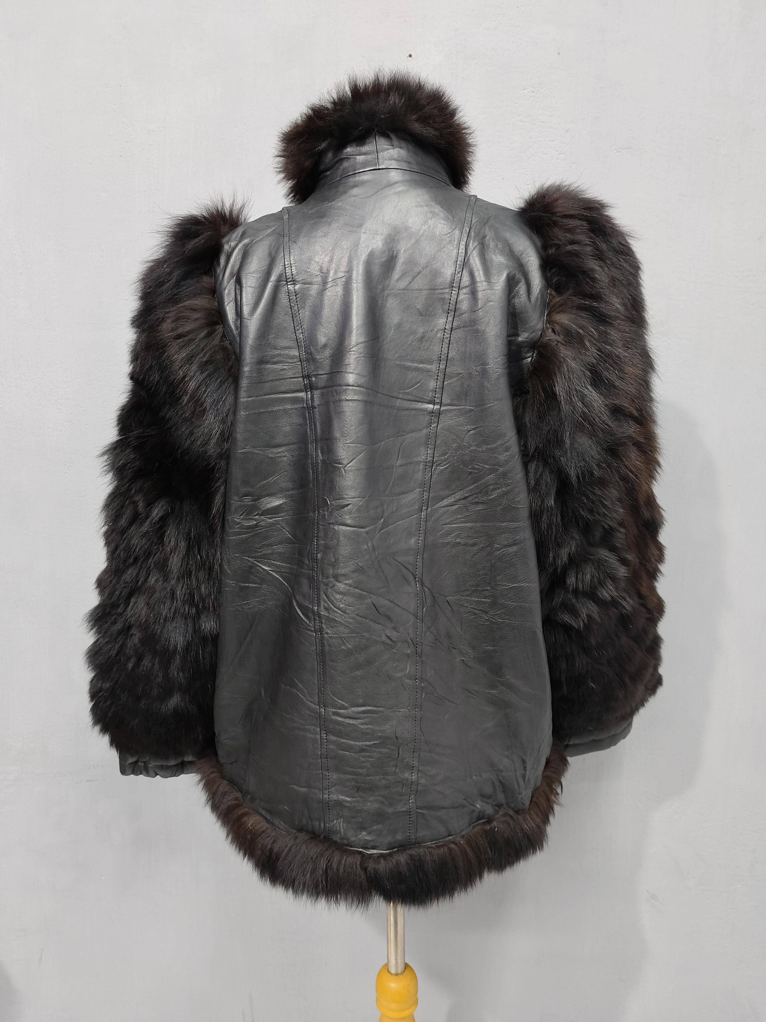 Japanese Brand 90s Unbrand🇯🇵 Real Fur Sleeve Trim Goatskin Leather Jacket Size L / US 10 / IT 46 - 10 Thumbnail
