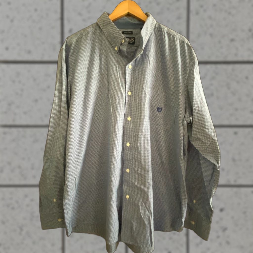 Chaps Chaps Button Up Shirt Men 2XL XXL Long Sleeve Easy Care Blue White Check Pattern Casual Size US XXL / EU 58 / 5 - 1 Thumbnail