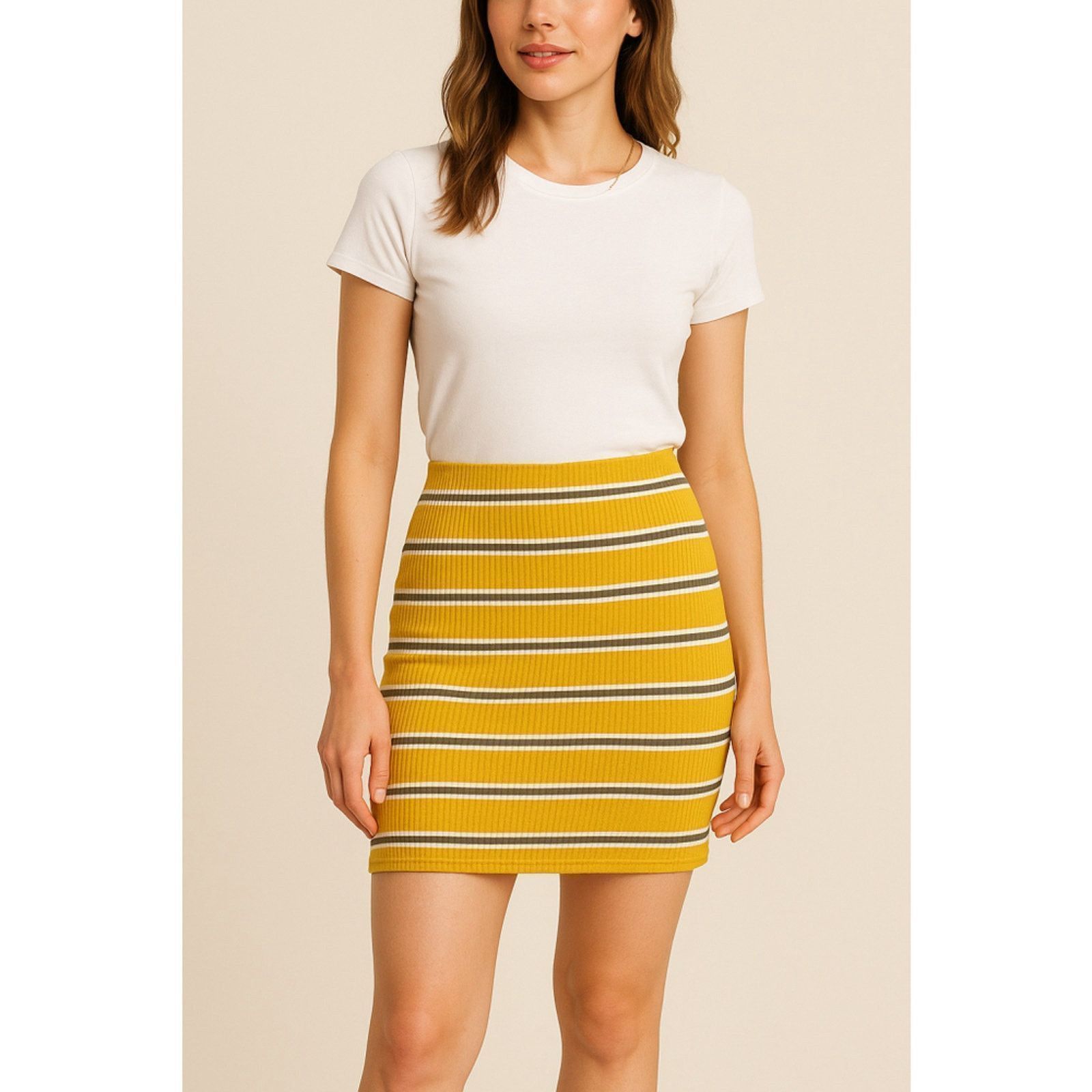Other No Boundaries Striped Ribbed Mini Skirt Y2K Mustard XS Size 22" - 1 Thumbnail