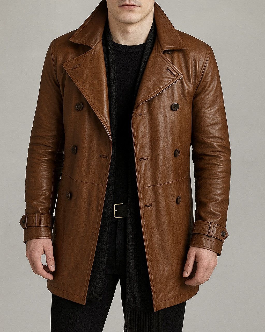Genuine Leather × John Varvatos JOHN VARVATOS GOAT LEATHER TRENCH COAT ITALY SIZE 52 Size US L / EU 52-54 / 3 - 1 Thumbnail