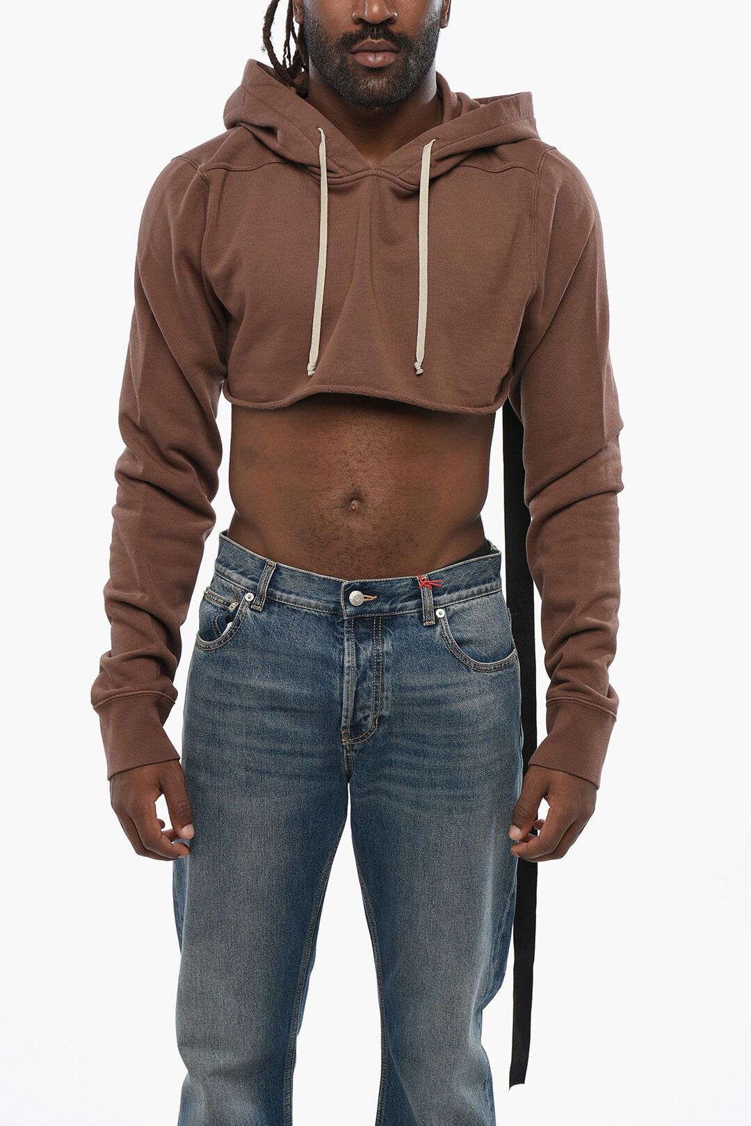 Rick Owens og1mm1025 Cotton Cropped Hoodie in Brown Size US M / EU 48-50 / 2 - 1 Thumbnail