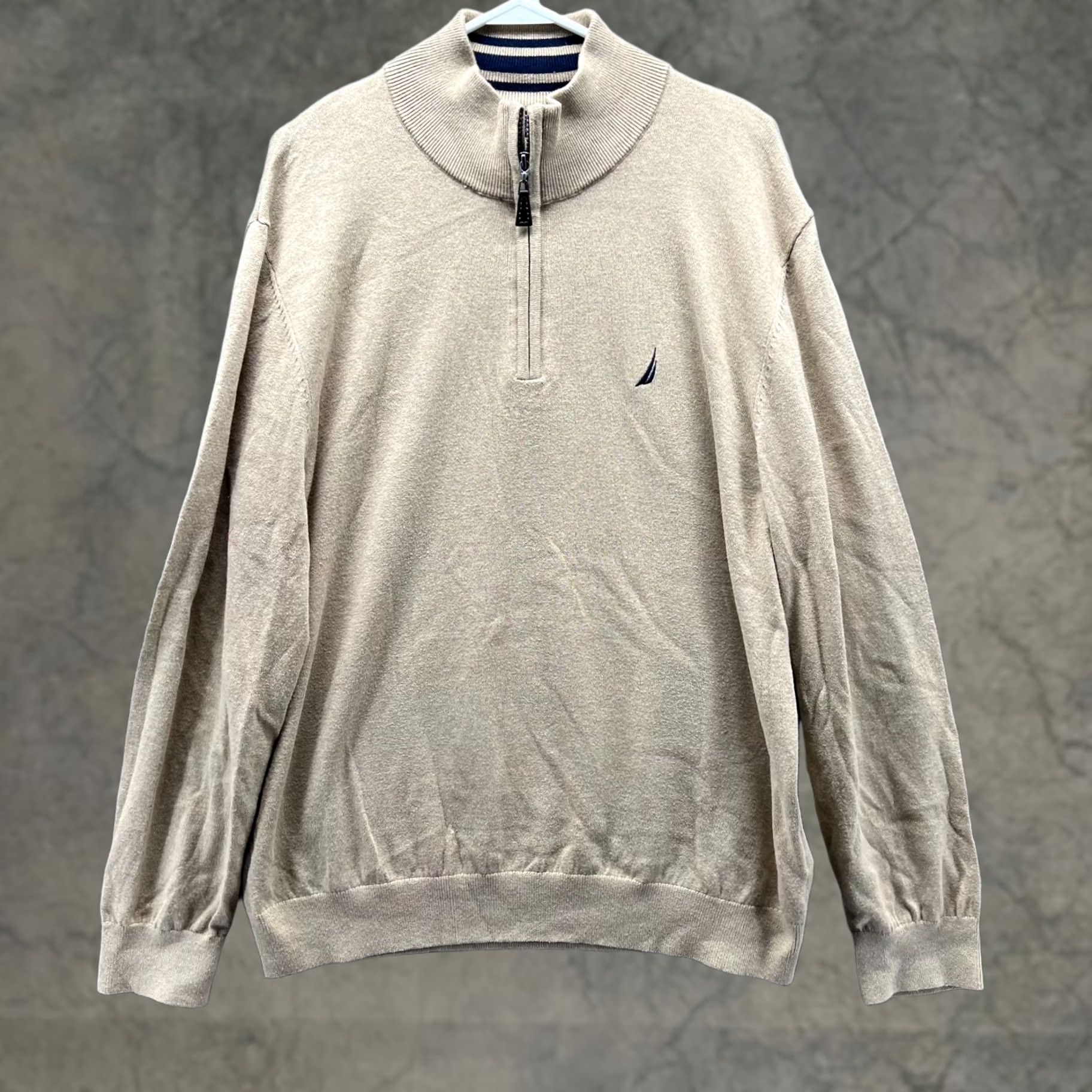 Nautica Nautica Sweater Mens XL Knit Pullover 1/4 Zip Mock Neck Beig e Tan Beige Size US XL / EU 56 / 4 - 1 Thumbnail