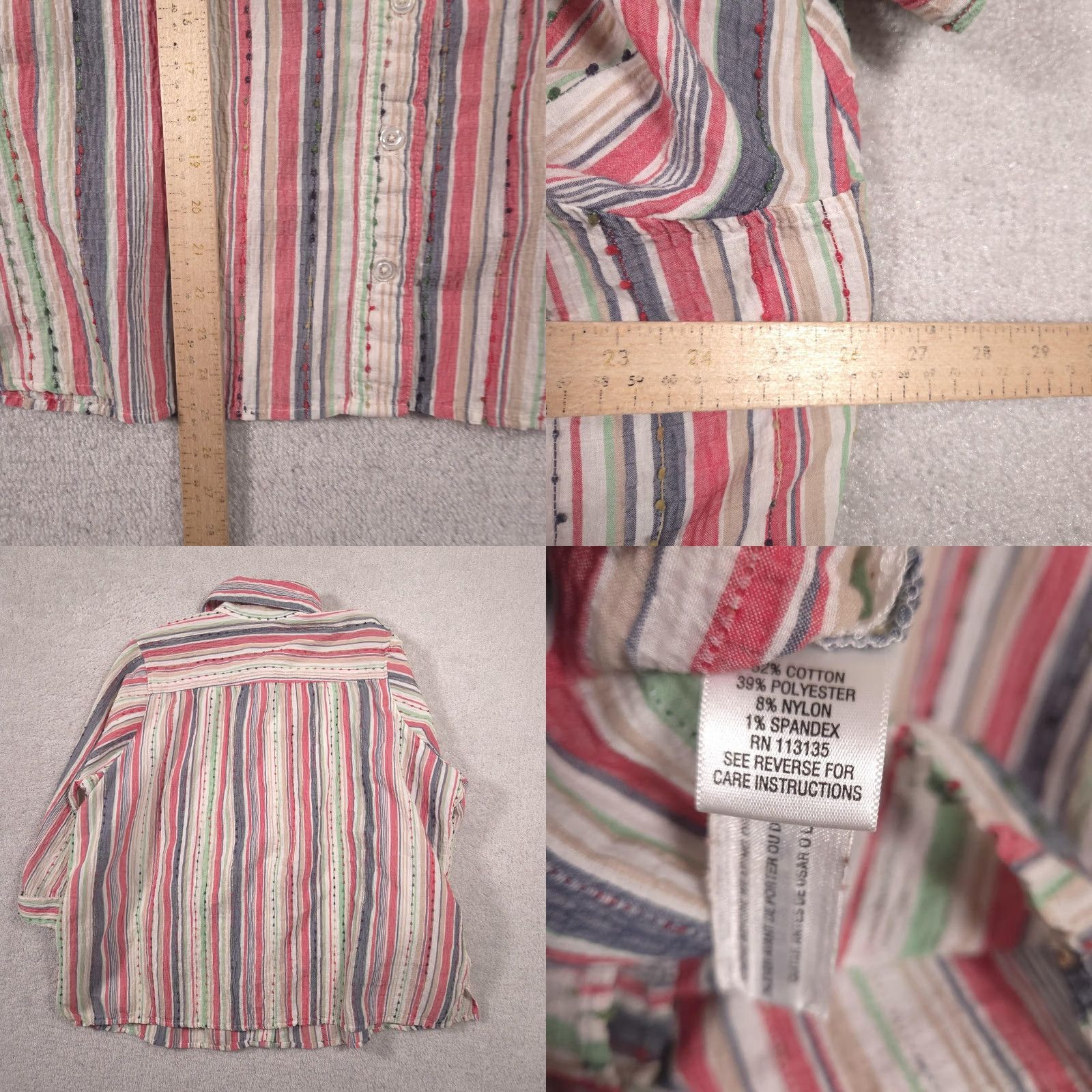 Vintage Breckenridge Shirt Womens 1X Multi Stripe Button Front Roll Tab 3/4 Sleeve Top Size XL / US 12-14 / IT 48-50 - 8 Thumbnail