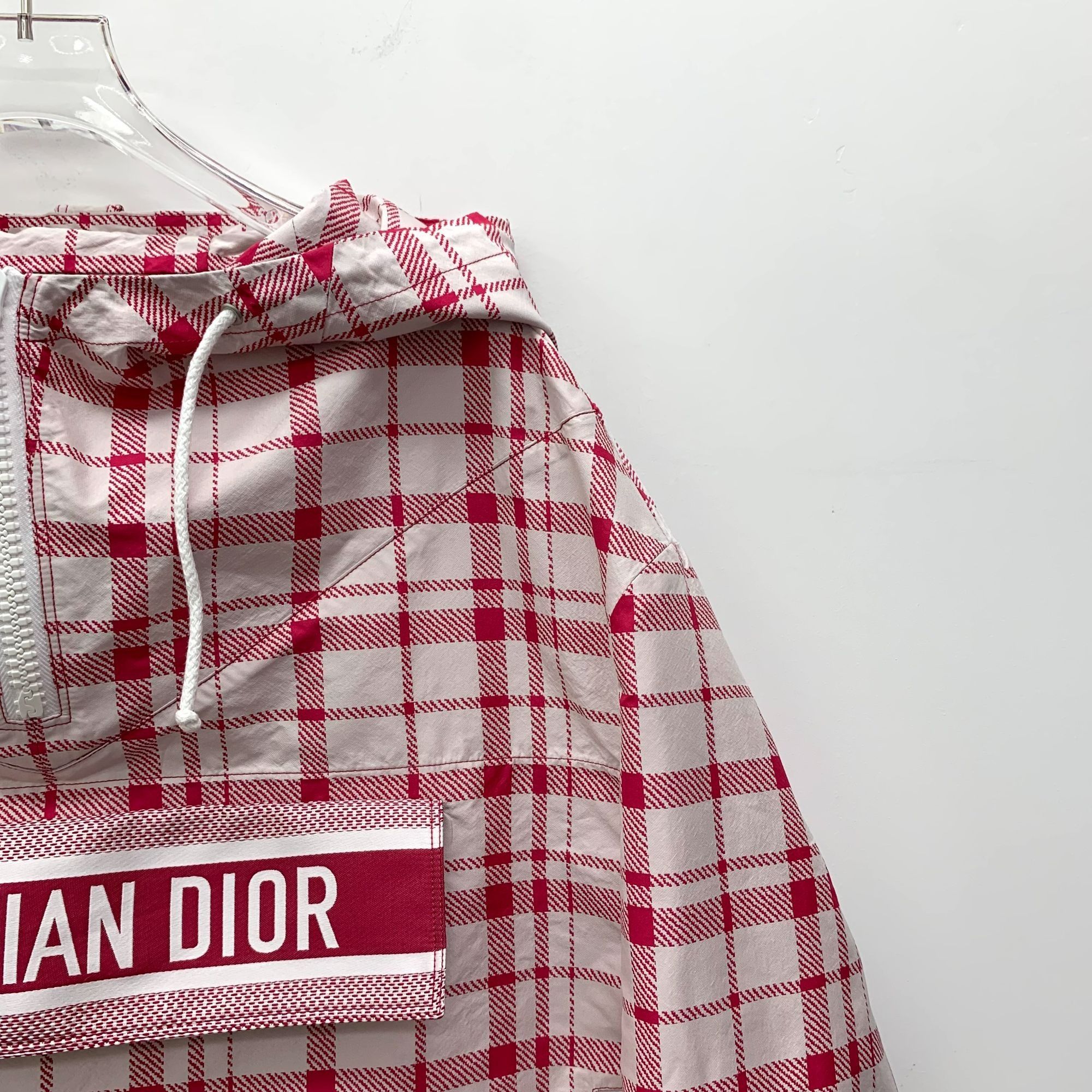 Dior Christian Dior Red Plaid Half-Zip Drawstring Cotton Hoodie ( Size XS / US 0-2 / IT 36-38 - 7 Thumbnail